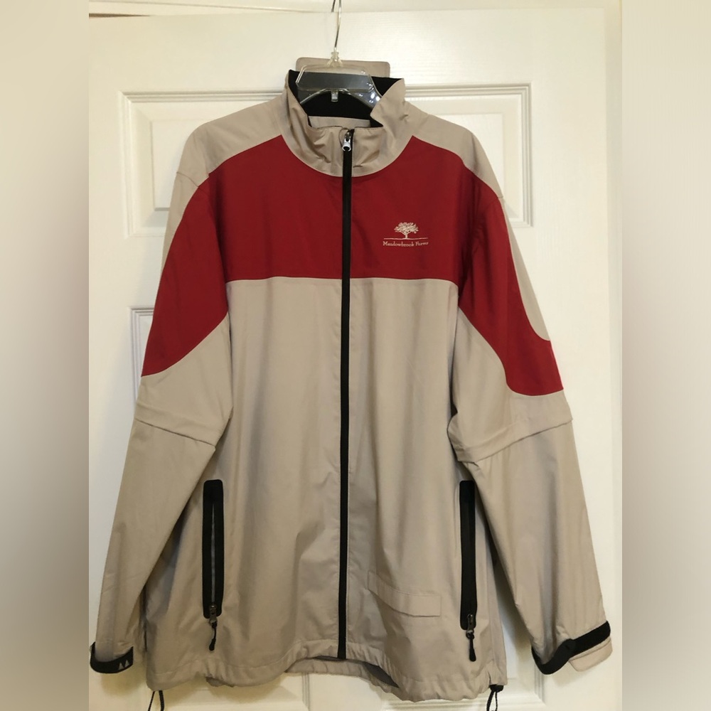 Mens Greg Norman Collection Red/Tan Waterproof Jacket, Drawcord to keep out wind